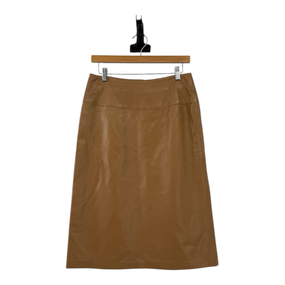 Variazioni Camel Brown Genuine Leather Midi Skirt A-Line Pencil Size 6 Y2K